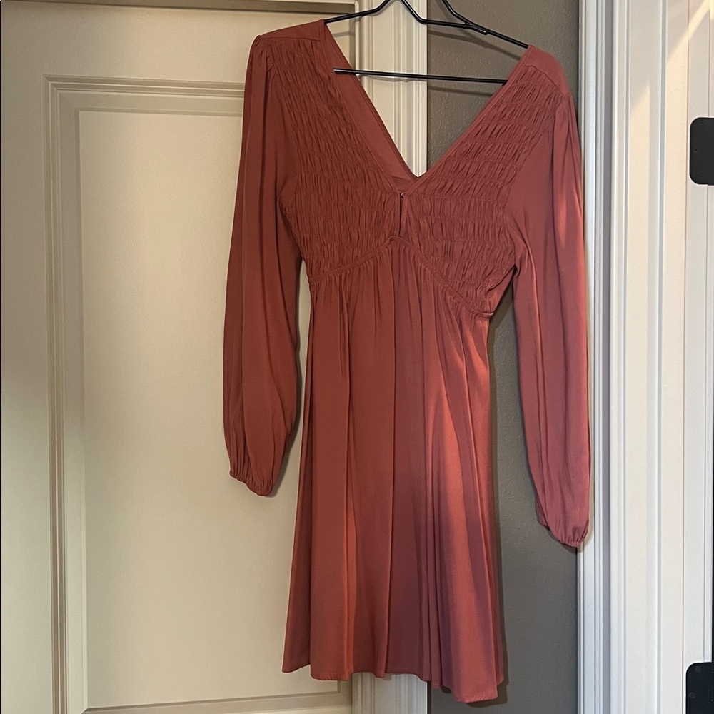 Elegant Long Sleeve Dress in Rust